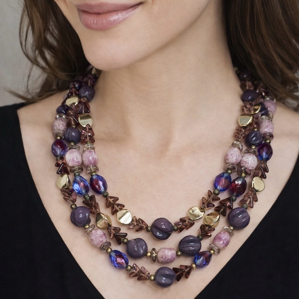 Schiaperelli Signed Vintage multi strand Bead Statement Necklace - Picture 3 of 14